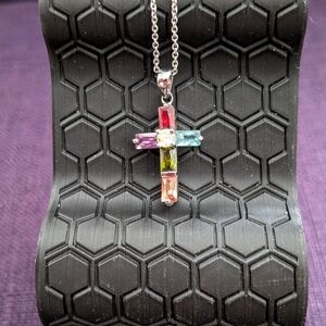 Colorful Gemstone Cross Necklace